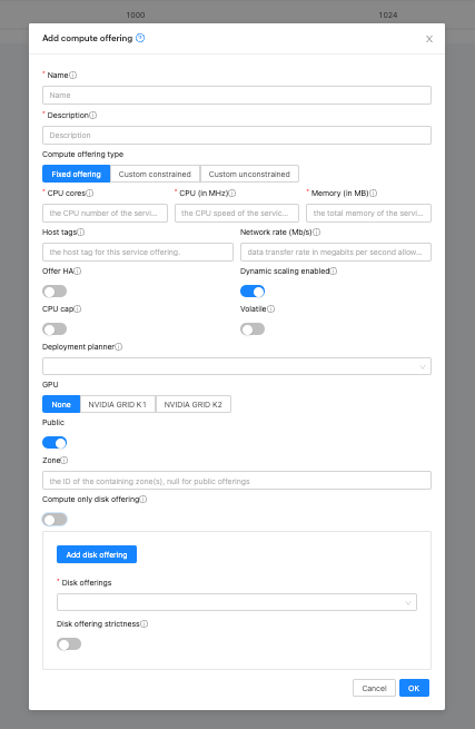 Compute offering dialog box