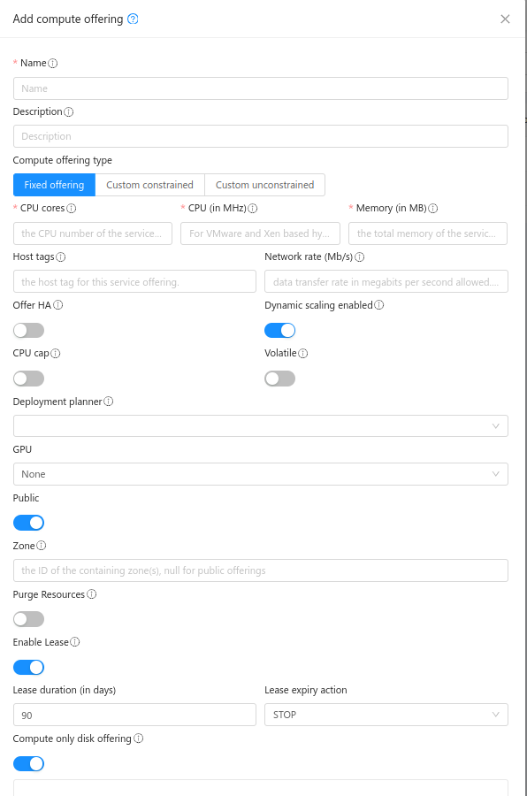 Compute offering dialog box