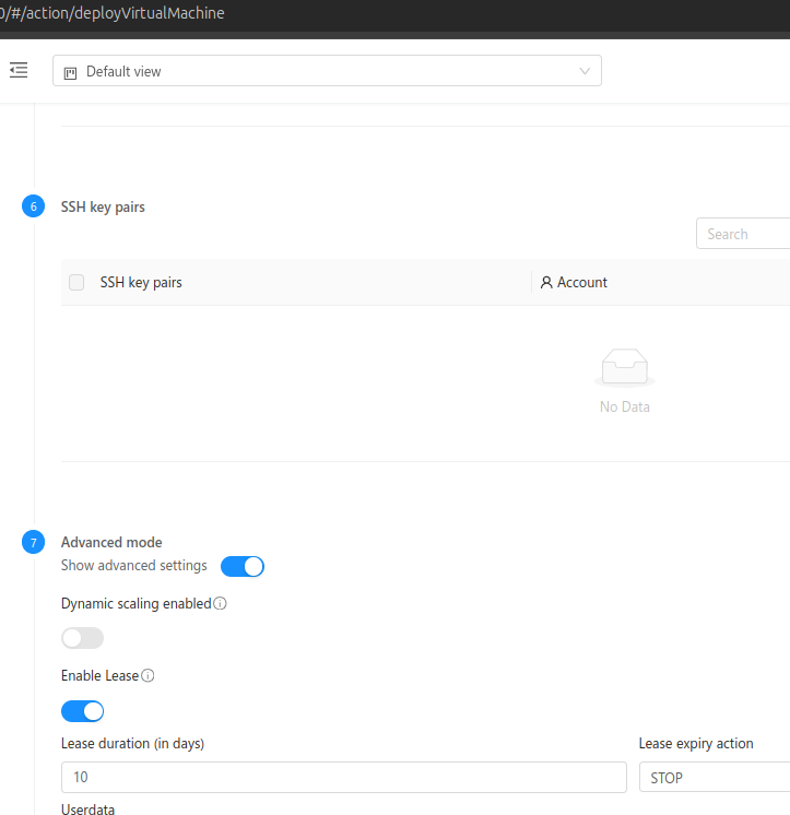 Deploy Instance with lease using advance settings