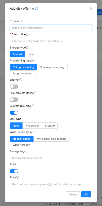Disk offering dialog box