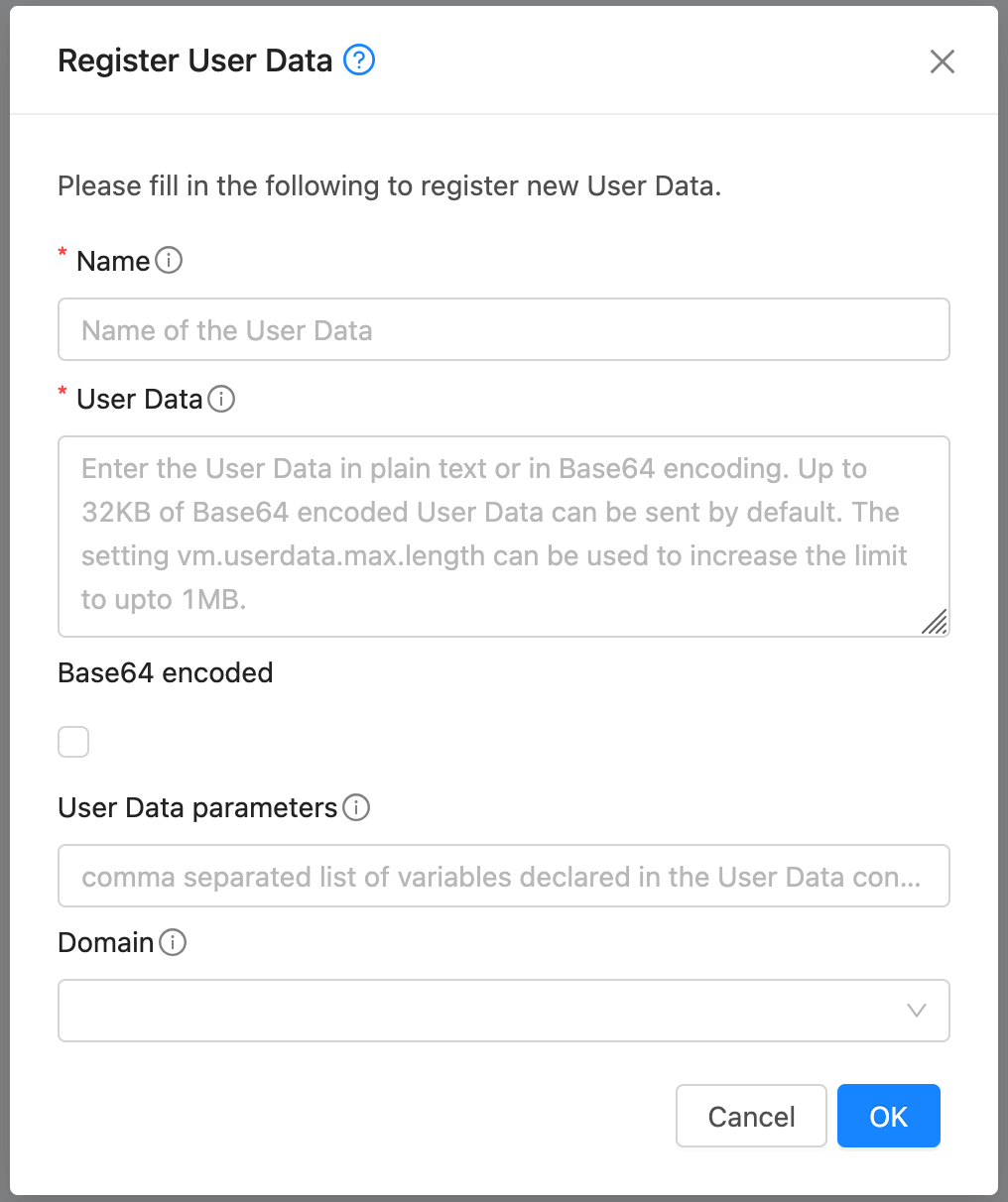 Register User Data dialog box